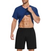 image:imageSWOMOG Mens Pajama Set Short Sleeve Pjs Set Soft Comfy Sleepwear Summer 2 Piece Loungewear Print With Pocket SXXLAnave Blue Black