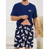 image:imageSWOMOG Mens Pajama Set Short Sleeve Pjs Set Soft Comfy Sleepwear Summer 2 Piece Loungewear Print With Pocket SXXLBlue White Dog