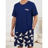 image:imageSWOMOG Mens Pajama Set Short Sleeve Pjs Set Soft Comfy Sleepwear Summer 2 Piece Loungewear Print With Pocket SXXLBlue White Dog