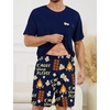 image:imageSWOMOG Mens Pajama Set Short Sleeve Pjs Set Soft Comfy Sleepwear Summer 2 Piece Loungewear Print With Pocket SXXLNavy Blue Choc