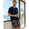 image:imageSWOMOG Mens Pajama Set Short Sleeve Pjs Set Soft Comfy Sleepwear Summer 2 Piece Loungewear Print With Pocket SXXLNavy Blue Choc