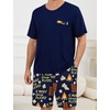 image:imageSWOMOG Mens Pajama Set Short Sleeve Pjs Set Soft Comfy Sleepwear Summer 2 Piece Loungewear Print With Pocket SXXLNavy Blue Choc