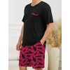 image:imageSWOMOG Mens Pajama Set Short Sleeve Pjs Set Soft Comfy Sleepwear Summer 2 Piece Loungewear Print With Pocket SXXLPink Shark