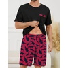 image:imageSWOMOG Mens Pajama Set Short Sleeve Pjs Set Soft Comfy Sleepwear Summer 2 Piece Loungewear Print With Pocket SXXLPink Shark