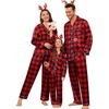 image:imageSWOMOG Family Matching Pajama Set WomenMenKids Silky Satin Pajamas Long Sleeve Sleepwear Button Down Loungewear 2 Pcs Pj SetBlack and Red Plaid