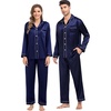 image:imageSWOMOG Family Matching Pajamas Set Silk Satin Button Down Sleepwear Long Sleeve Nightwear 2 Pcs Pj Set SXXLDeep Navy Blue