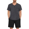image:imageSWOMOG Mens Pajama Set Short Sleeve Pjs Set Soft Comfy Sleepwear Summer 2 Piece Loungewear Print With Pocket SXXLAdeep Grey Black