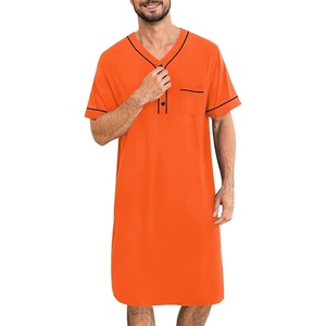 image:imageSWOMOG Mens Nightgown Short Sleeve Lounge Sleep Henley Shirt Pajama Big amp Tall Nightshirt Comfy Nightwear XLarge Orange