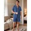 image:imageSWOMOG Mens 100 Cotton Pajama Set 2Pcs Button Down Pjs Set Short Sleeve Sleepwear with Pocket Soft Summer Stripe NightwearBlue Plaid