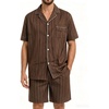 image:imageSWOMOG Mens 100 Cotton Pajama Set 2Pcs Button Down Pjs Set Short Sleeve Sleepwear with Pocket Soft Summer Stripe NightwearCoffee Stripe