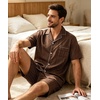 image:imageSWOMOG Mens 100 Cotton Pajama Set 2Pcs Button Down Pjs Set Short Sleeve Sleepwear with Pocket Soft Summer Stripe NightwearCoffee Stripe