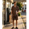 image:imageSWOMOG Mens 100 Cotton Pajama Set 2Pcs Button Down Pjs Set Short Sleeve Sleepwear with Pocket Soft Summer Stripe NightwearCoffee Stripe