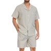image:imageSWOMOG Mens 100 Cotton Pajama Set 2Pcs Button Down Pjs Set Short Sleeve Sleepwear with Pocket Soft Summer Stripe NightwearKhaki Stripes