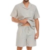 image:imageSWOMOG Mens 100 Cotton Pajama Set 2Pcs Button Down Pjs Set Short Sleeve Sleepwear with Pocket Soft Summer Stripe NightwearKhaki Stripes