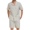 image:imageSWOMOG Mens 100 Cotton Pajama Set 2Pcs Button Down Pjs Set Short Sleeve Sleepwear with Pocket Soft Summer Stripe NightwearKhaki Stripes