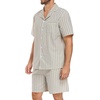 image:imageSWOMOG Mens 100 Cotton Pajama Set 2Pcs Button Down Pjs Set Short Sleeve Sleepwear with Pocket Soft Summer Stripe NightwearKhaki Stripes