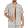 image:imageSWOMOG Mens 100 Cotton Pajama Set 2Pcs Button Down Pjs Set Short Sleeve Sleepwear with Pocket Soft Summer Stripe NightwearKhaki Stripes