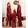 image:imageSWOMOGSilky Satin Family Matching Pajama Set Button Down 2 Pcs Pj SetBlack and Red Plaid