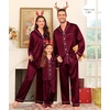 image:imageSWOMOG Family Satin Matching Pajama Set Long Sleeve Sleepwear 2 Pcs Pj SetDeep Wine Red