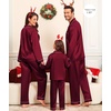 image:imageSWOMOG Family Satin Matching Pajama Set Long Sleeve Sleepwear 2 Pcs Pj SetDeep Wine Red