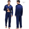 image:imageSWOMOG Family Satin Matching Pajama Set Long Sleeve Sleepwear 2 Pcs Pj SetNavy Blue
