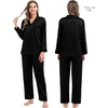 image:imageSWOMOG Family Satin Matching Pajama Set Long Sleeve Sleepwear 2 Pcs Pj SetPure Black