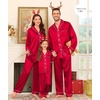 image:imageSWOMOG Family Satin Matching Pajama Set Long Sleeve Sleepwear 2 Pcs Pj SetRed