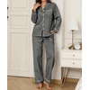 image:imageSWOMOG Womens Cotton Pajama Sets Long Sleeve Button Down Striped Sleep SetBlack Gingham