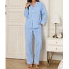 image:imageSWOMOG Womens Cotton Pajama Sets Long Sleeve Button Down Striped Sleep SetBlue Gingham