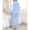 image:imageSWOMOG Womens Cotton Pajama Sets Long Sleeve Button Down Striped Sleep SetBlue Gingham