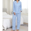 image:imageSWOMOG Womens Cotton Pajama Sets Long Sleeve Button Down Striped Sleep SetBlue Gingham