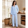 image:imageSWOMOG Womens Cotton Pajama Sets Long Sleeve Button Down Striped Sleep SetBlue Stripe
