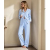 image:imageSWOMOG Womens Cotton Pajama Sets Long Sleeve Button Down Striped Sleep SetBlue Stripe