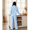 image:imageSWOMOG Womens Cotton Pajama Sets Long Sleeve Button Down Striped Sleep SetBlue Stripe