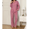 image:imageSWOMOG Womens Cotton Pajama Sets Long Sleeve Button Down Striped Sleep SetRed Gingham