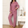 image:imageSWOMOG Womens Cotton Pajama Sets Long Sleeve Button Down Striped Sleep SetRed Gingham