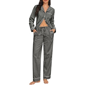 image:imageSWOMOG Womens Cotton Pajama Sets Long Sleeve Button Down Striped Sleep SetBlack Gingham