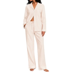 image:imageSWOMOG Womens Cotton Pajama Sets Long Sleeve Button Down Striped Sleep SetBrown Gingham