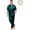 image:imageSWOMOG Matching Pajamas for Couples Satin Short Sleeve Sleepwear WomenMen Silk Soft Button Down Nightwear 2 Pcs LoungewearDark Green