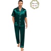 image:imageSWOMOG Matching Pajamas for Couples Satin Short Sleeve Sleepwear WomenMen Silk Soft Button Down Nightwear 2 Pcs LoungewearDark Green
