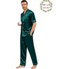 image:imageSWOMOG Matching Pajamas for Couples Satin Short Sleeve Sleepwear WomenMen Silk Soft Button Down Nightwear 2 Pcs LoungewearDark Green