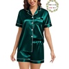 image:imageSWOMOG Matching Pajamas for Couples Satin Short Sleeve Sleepwear WomenMen Silk Soft Button Down Nightwear 2 Pcs LoungewearDark Green