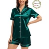 image:imageSWOMOG Matching Pajamas for Couples Satin Short Sleeve Sleepwear WomenMen Silk Soft Button Down Nightwear 2 Pcs LoungewearDark Green