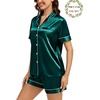 image:imageSWOMOG Matching Pajamas for Couples Satin Short Sleeve Sleepwear WomenMen Silk Soft Button Down Nightwear 2 Pcs LoungewearDark Green