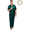 image:imageSWOMOG Matching Pajamas for Couples Satin Short Sleeve Sleepwear WomenMen Silk Soft Button Down Nightwear 2 Pcs LoungewearDark Green