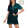 image:imageSWOMOG Matching Pajamas for Couples Satin Short Sleeve Sleepwear WomenMen Silk Soft Button Down Nightwear 2 Pcs LoungewearDark Green