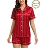 image:imageSWOMOG Matching Pajamas for Couples Satin Short Sleeve Sleepwear WomenMen Silk Soft Button Down Nightwear 2 Pcs LoungewearRed Striped