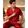 image:imageSWOMOG Matching Pajamas for Couples Satin Short Sleeve Sleepwear WomenMen Silk Soft Button Down Nightwear 2 Pcs LoungewearRed Striped