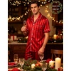 image:imageSWOMOG Matching Pajamas for Couples Satin Short Sleeve Sleepwear WomenMen Silk Soft Button Down Nightwear 2 Pcs LoungewearRed Striped