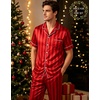 image:imageSWOMOG Matching Pajamas for Couples Satin Short Sleeve Sleepwear WomenMen Silk Soft Button Down Nightwear 2 Pcs LoungewearRed Striped